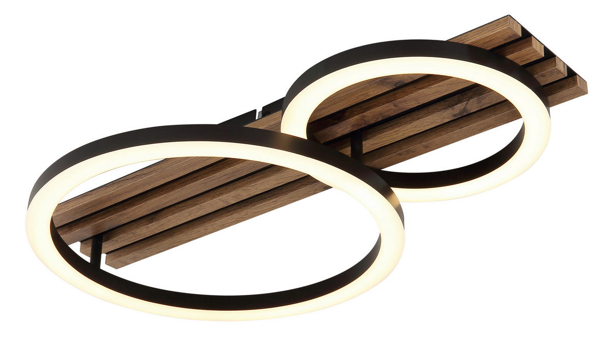 LED-DECKENLEUCHTE 48/30/9,5 cm   - Dunkelbraun/Schwarz, Natur, Holzwerkstoff/Kunststoff (48/30/9,5cm) - Globo