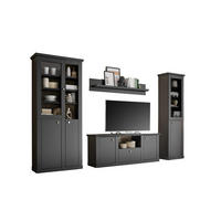 WOHNWAND 4-teilig  in Schwarz, Eichefarben  319/200/42 cm  - Eichefarben/Messingfarben, Design, Holzwerkstoff/Metall (319/200/42cm) - MID.YOU