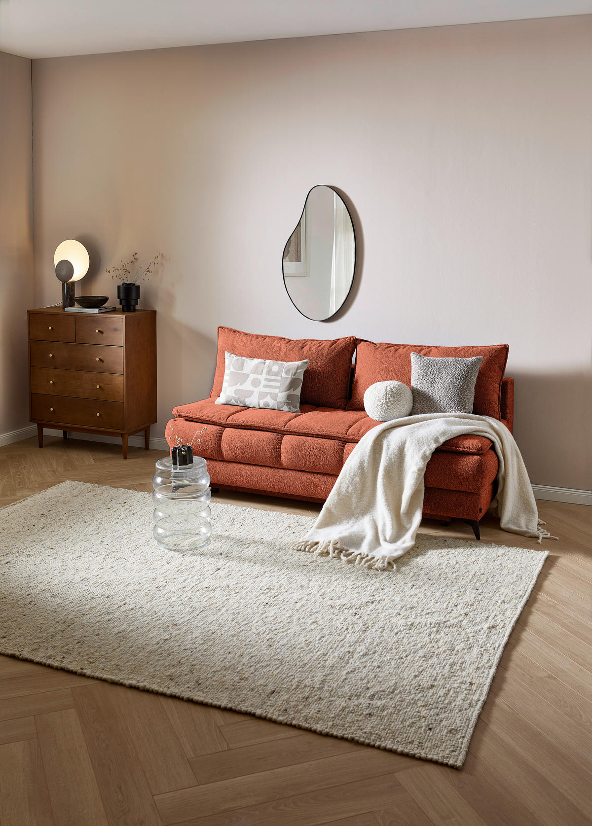 SCHLAFSOFA in Flachgewebe Rostfarben  - Rostfarben/Schwarz, Design, Textil/Metall (197/95/92cm) - Stylife