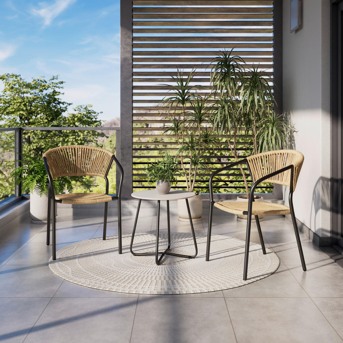 STAPELSESSEL in Metall, Kunststoff Anthrazit, Naturfarben  - Anthrazit/Naturfarben, MODERN, Kunststoff/Metall (55/78/55cm) - Ambia Garden