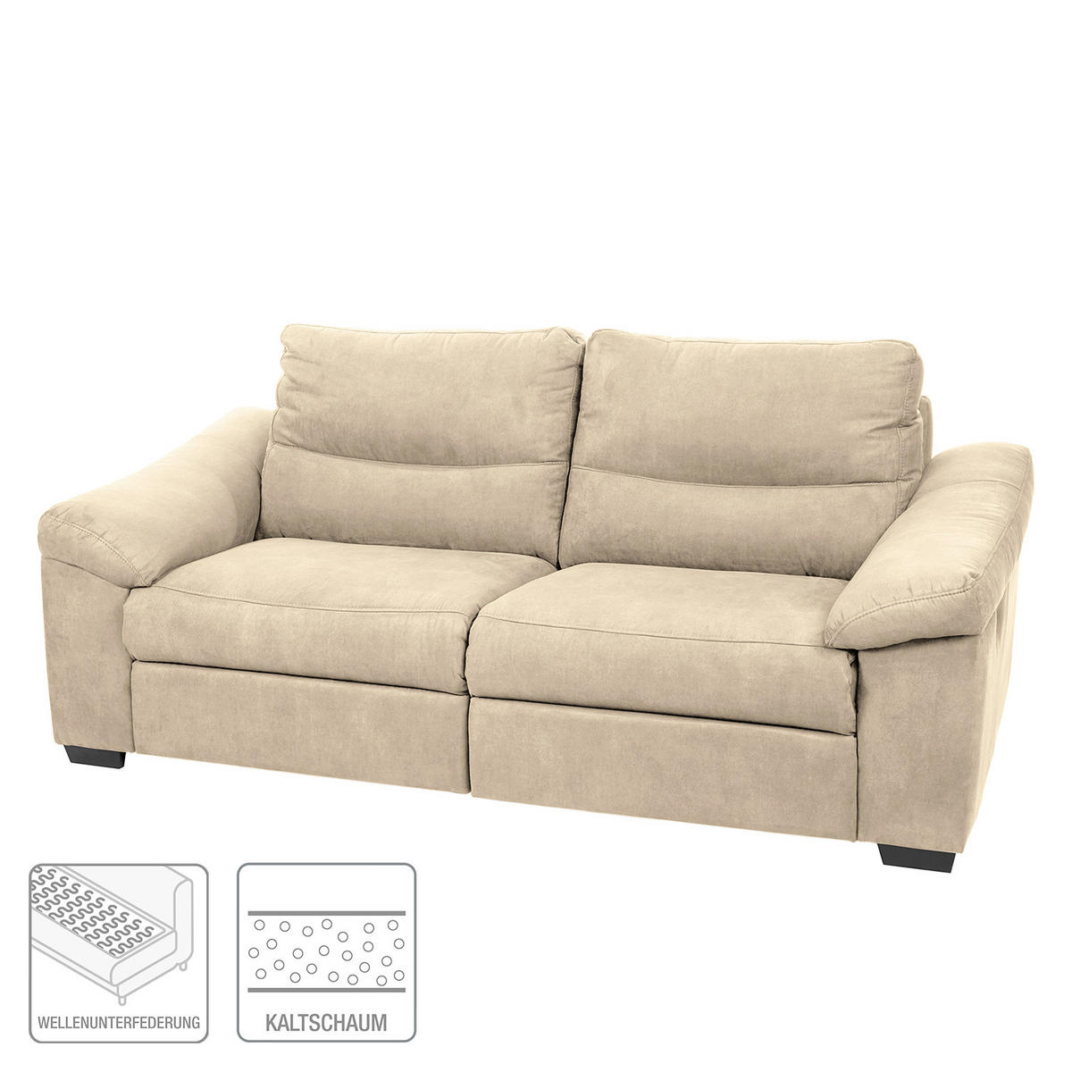 2,5-SITZER Flachgewebe Beige  - Beige/Schwarz, Design, Holz/Textil (214/97/97cm) - Livetastic