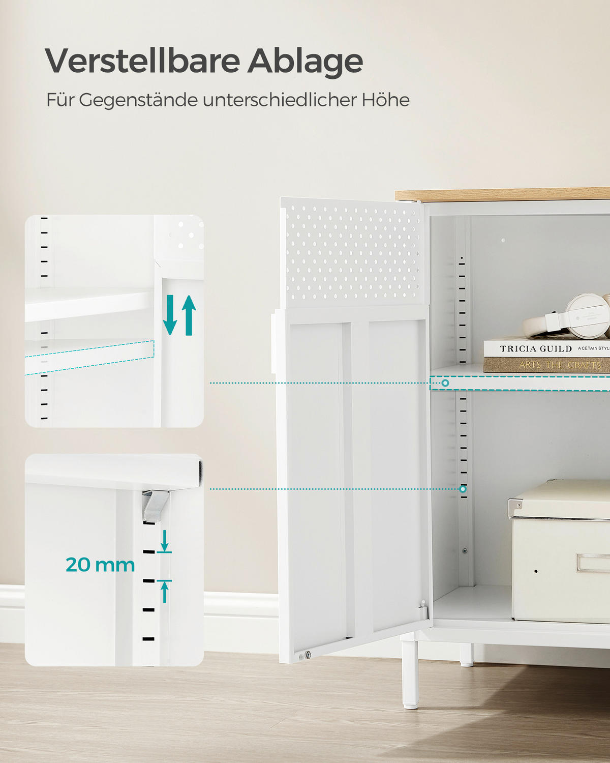 KOMMODE Songmics  in 80/76/40 cm  - Beige/Weiß, Trend, Holzwerkstoff/Metall (80/76/40cm) - Boxxx
