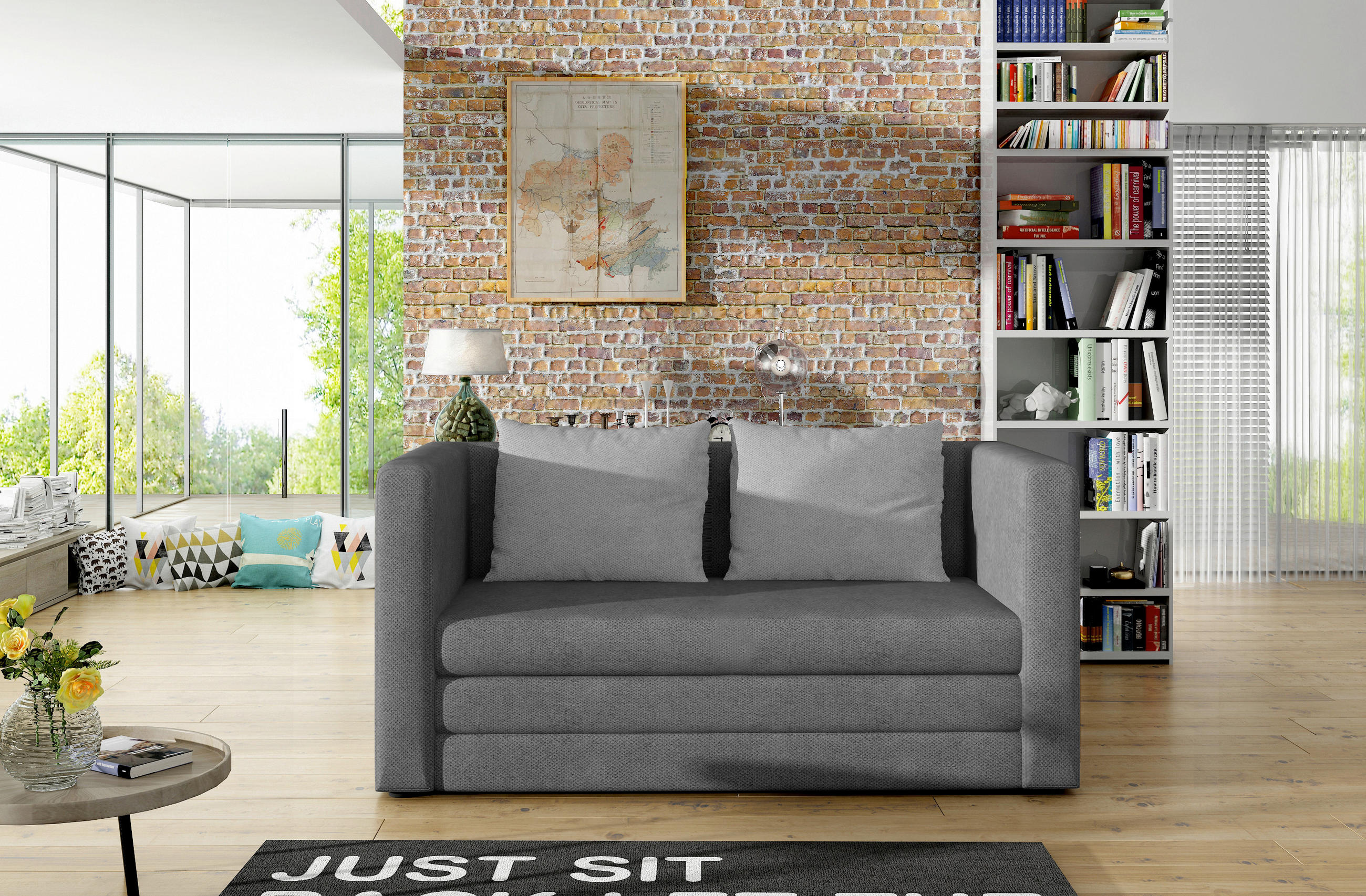 MID.YOU SCHLAFSOFA Grau, Hellgrau 132cm × 70cm × 62cm