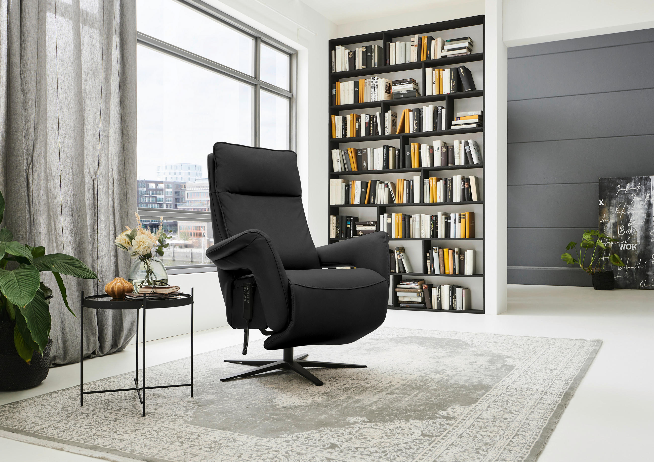 RELAXSESSEL in Leder Schwarz  - Schwarz, Design, Leder/Metall (83/116/87cm) - Valdera