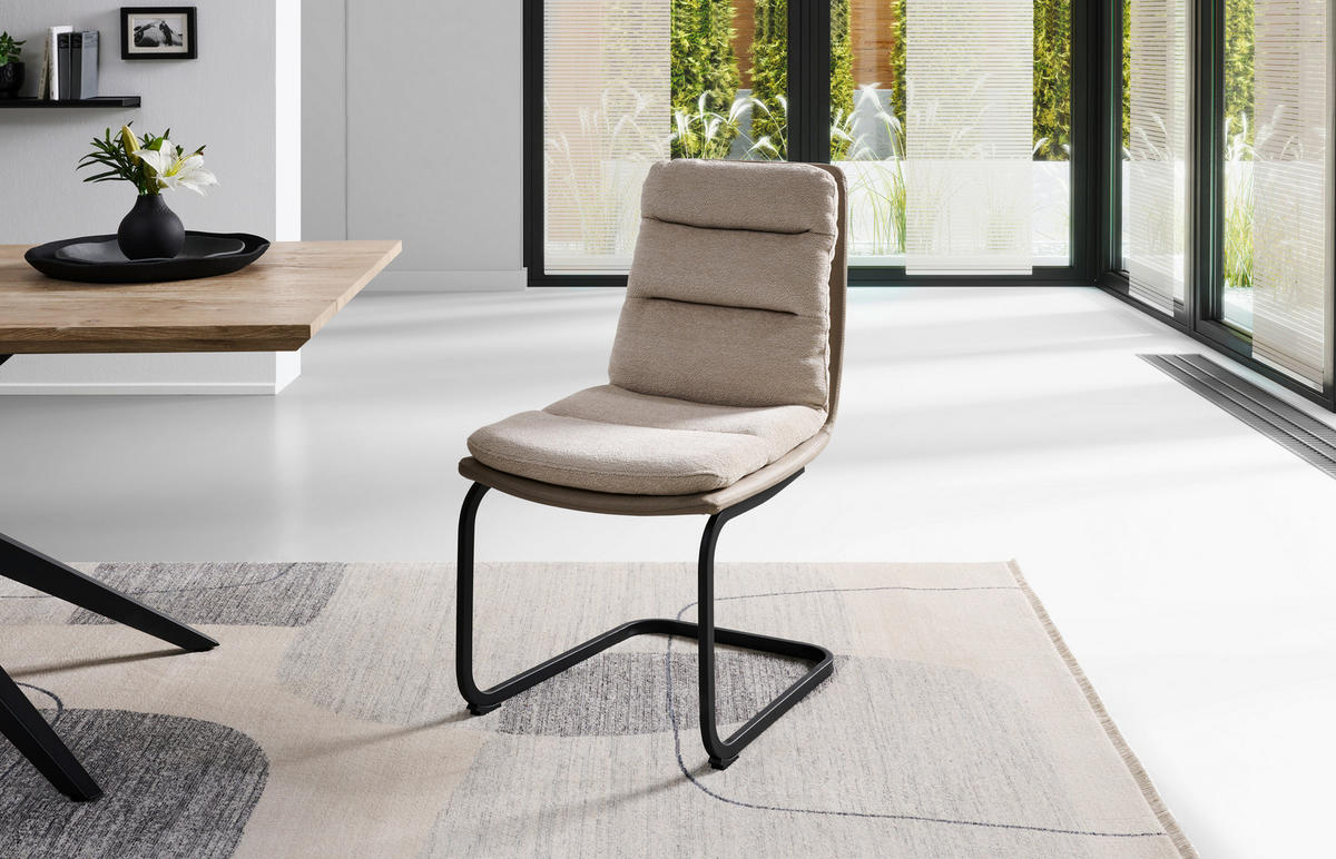 SCHWINGSTUHL  in Eisen Webstoff  - Beige/Schwarz, MODERN, Textil/Metall (45/91.5/62cm) - Livetastic