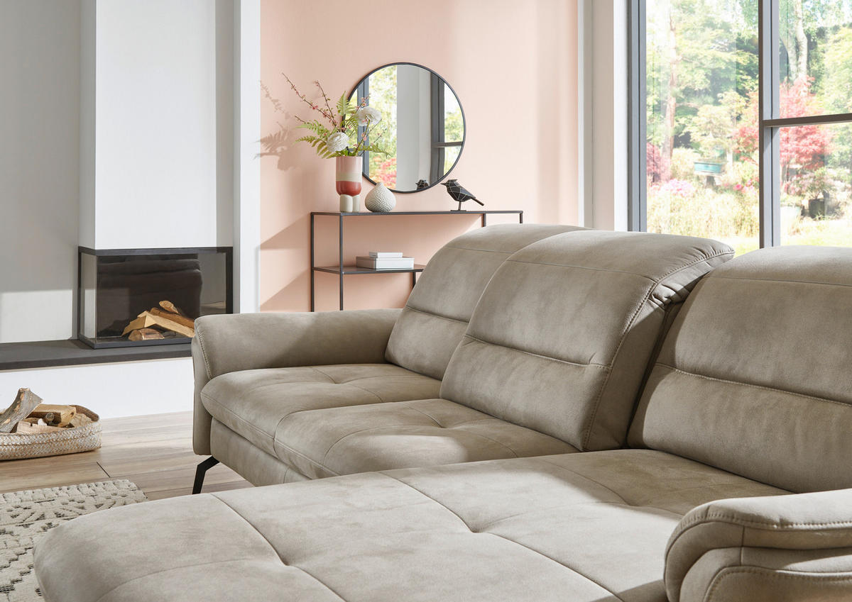 ECKSOFA in Flachgewebe Graubraun  - Graubraun/Schwarz, Konventionell, Textil/Metall (260/181cm) - Beldomo Speed