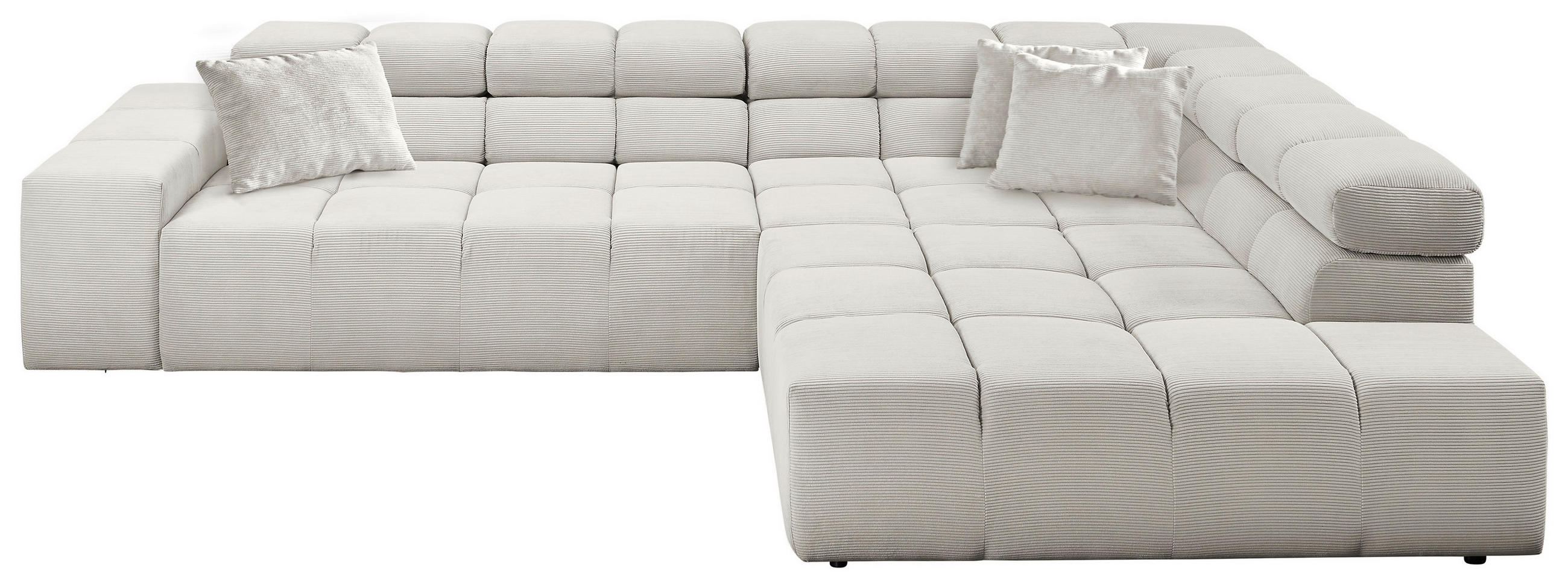 ECKSOFA in Feincord Weiss  - Weiss/Schwarz, Design, Kunststoff/Textil (319/215cm) - Hom`in