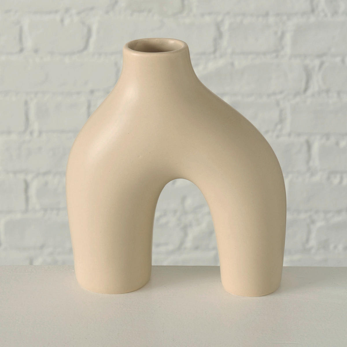 VÁZA 17 cm  - bézs/fehér, Basics, kerámia (15/6/17cm)