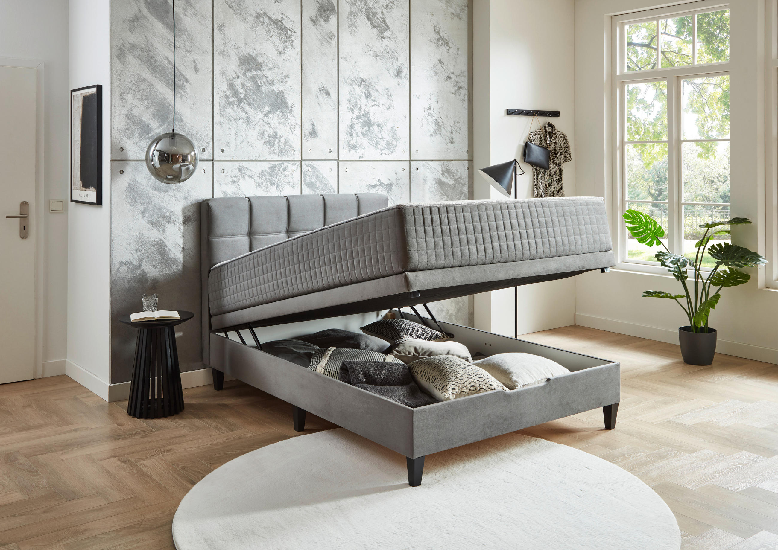 Thumbnail - Boxxx Boxbett, Anthrazit, Textil, H2 + H3, Höhe ca. 30 cm, 140x200 cm, Wendematratze mit unterschiedlichen Härtegraden, ...