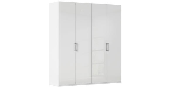 DREHTÜRENSCHRANK 201/223/61 cm,  in Weiß, Weiß Hochglanz, 4-türig  - Edelstahlfarben/Weiß Hochglanz, Basics, Holzwerkstoff/Metall (201/223/61cm) - Novel