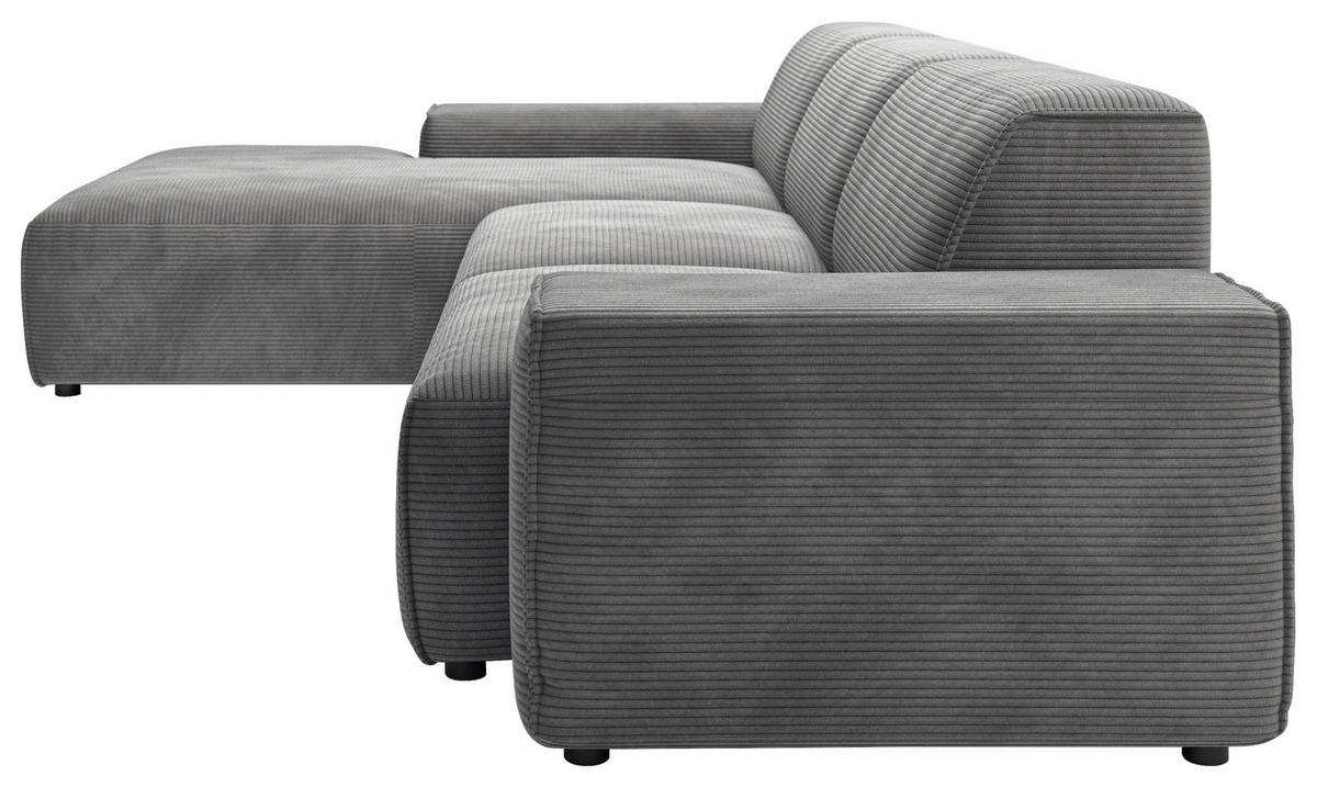ECKSOFA in Cord Dunkelgrau  - Dunkelgrau/Schwarz, Design, Kunststoff/Textil (189/300cm) - Pure Home Lifestyle