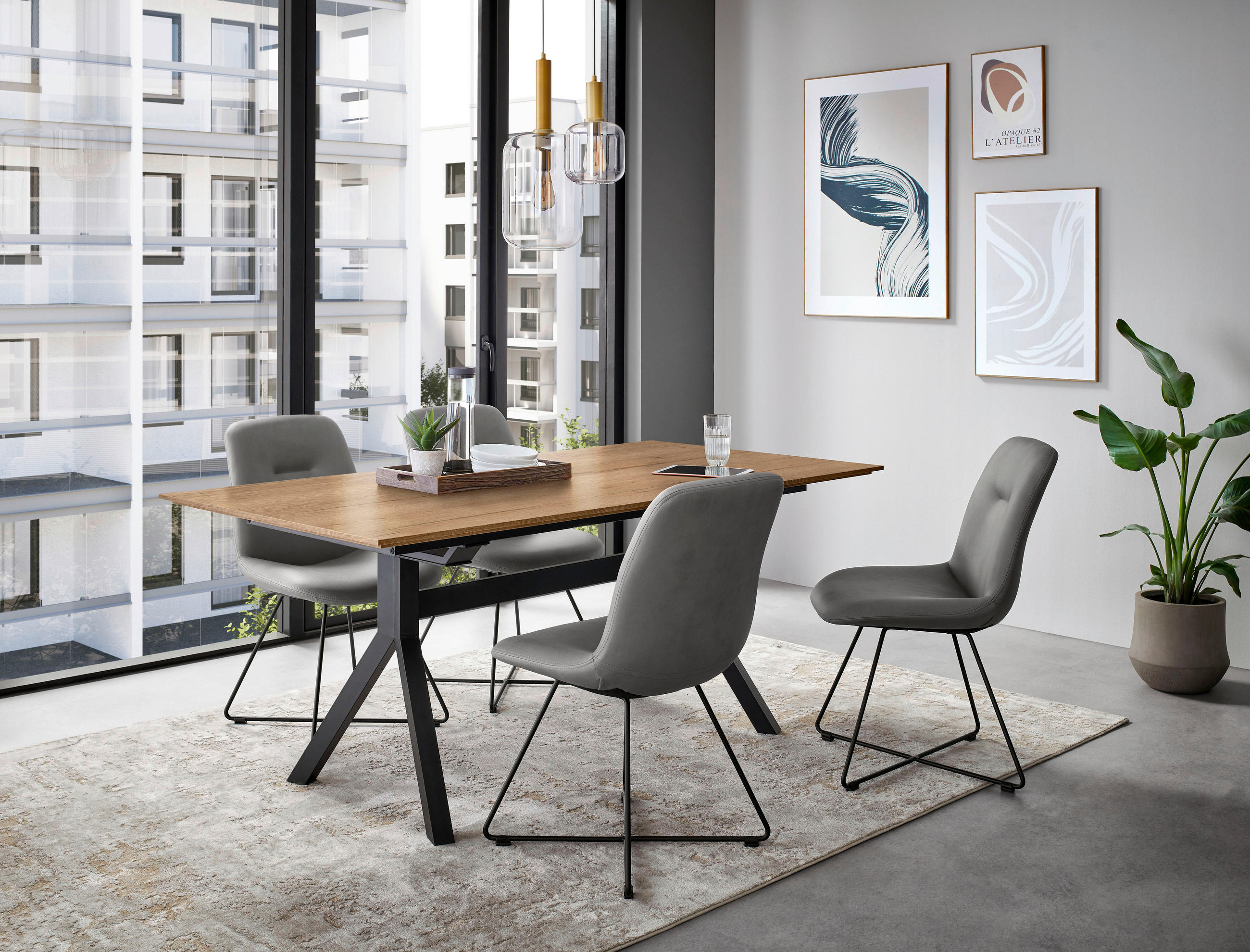 ESSTISCH rechteckig Schwarz, Eichefarben  - Eichefarben/Schwarz, Basics, Holzwerkstoff/Metall (160/95/76cm) - Celina Home