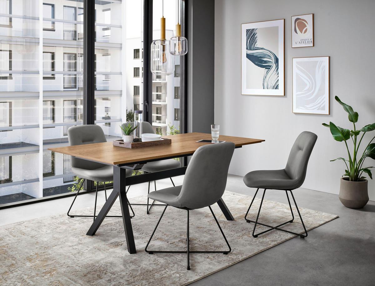 ESSTISCH in Metall, Holzwerkstoff 160/95/76 cm   - Eichefarben/Schwarz, Basics, Holzwerkstoff/Metall (160/95/76cm) - Celina Home