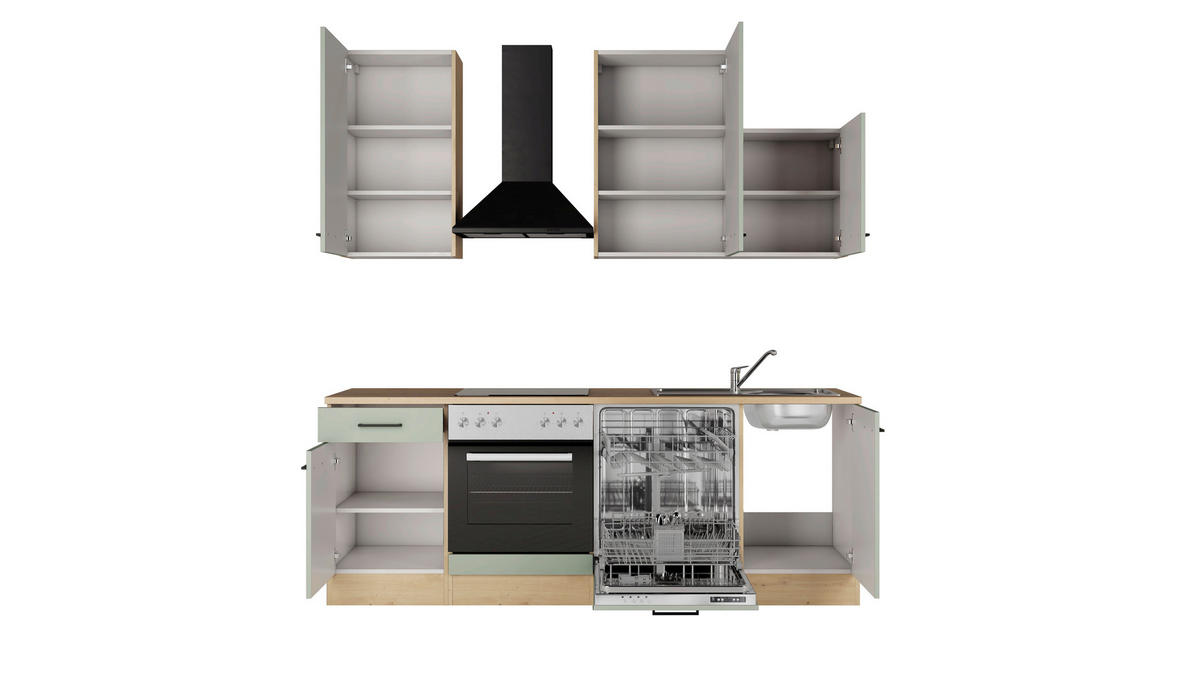 KÜCHENBLOCK 220 cm  in Eiche Artisan, Schilfgrün  - Schilfgrün/Eichefarben, Trend, Holzwerkstoff/Metall (220cm) - FlexWell