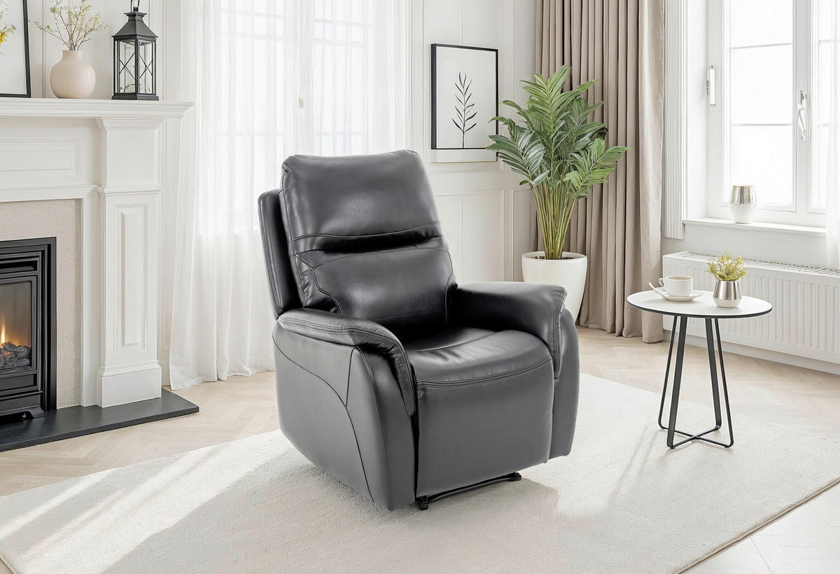 FERNSEHSESSEL  mit Lederlook Schwarz  - Schwarz, KONVENTIONELL, Kunststoff/Textil (86/107/91cm) - P & B