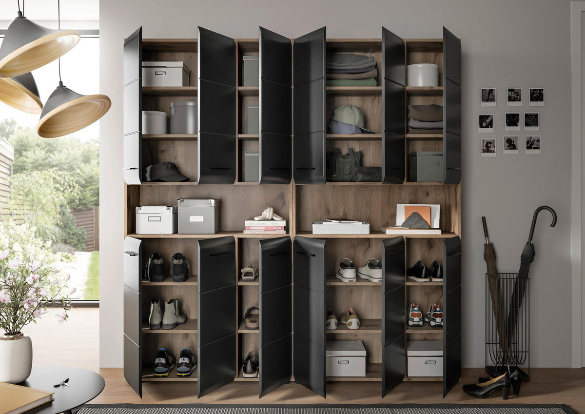 HOCHSCHRANK 180/185/30 cm  - Eiche dunkel/Schwarz, Basics, Holzwerkstoff/Kunststoff (180/185/30cm) - MID.YOU