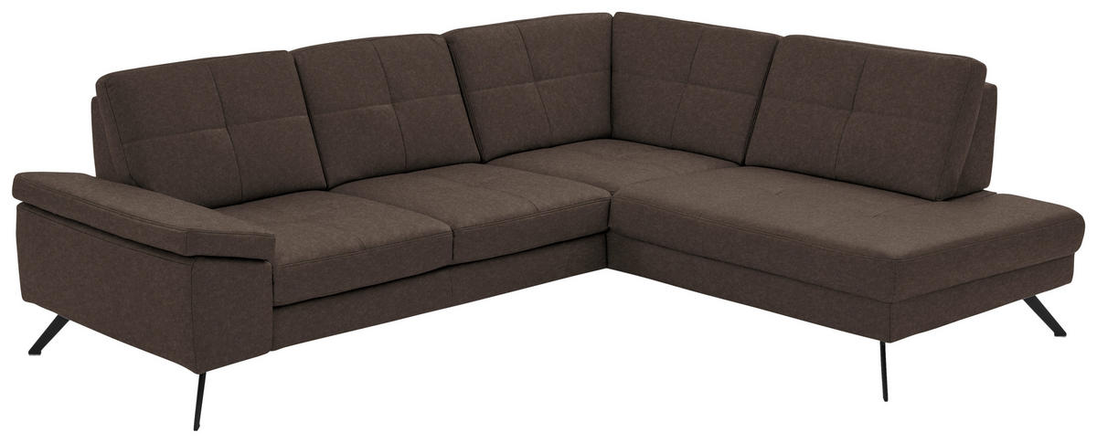 ECKSOFA in Lederlook, Mikrofaser Dunkelbraun  - Dunkelbraun/Schwarz, Design, Textil/Metall (261/220cm) - Beldomo System