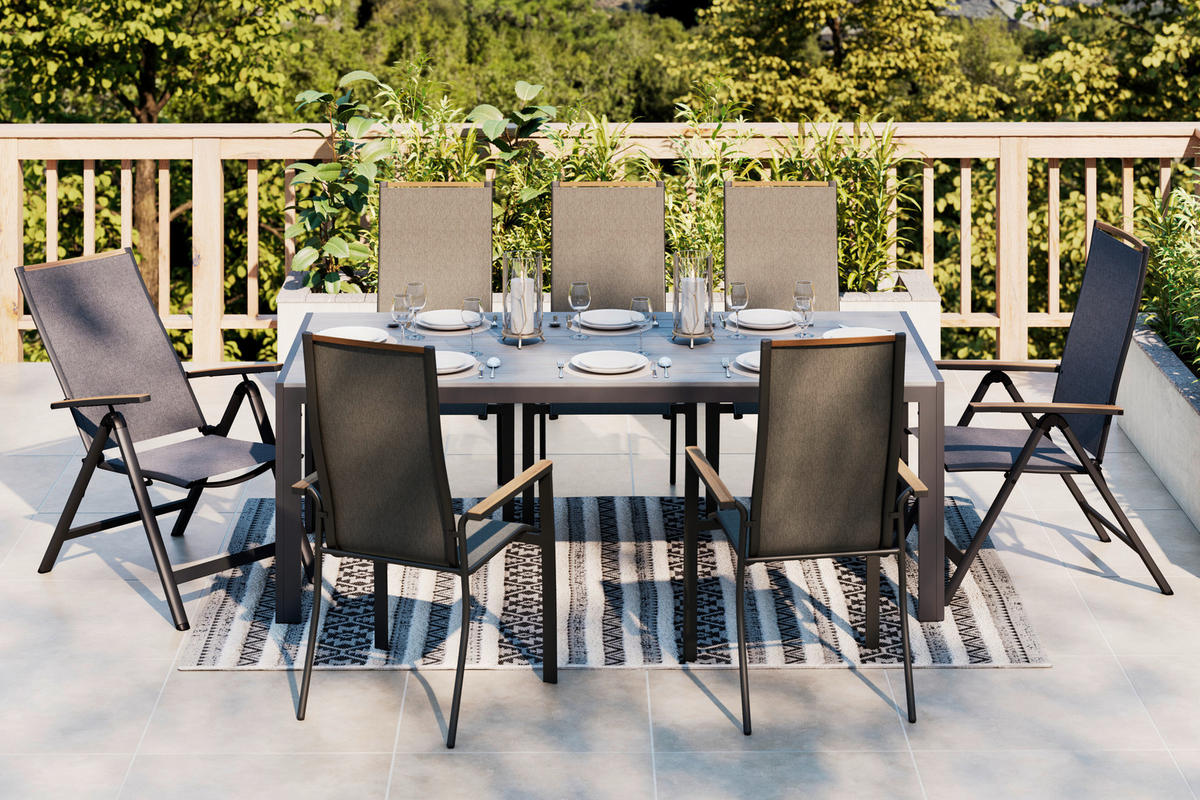 GARTENTISCH Metall, Kunststoff Grau, Dunkelgrau rechteckig  - Dunkelgrau/Grau, MODERN, Kunststoff/Metall (205/92/74cm) - Ambia Garden