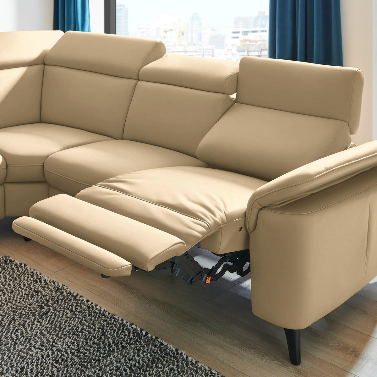 ECKSOFA in Echtleder Hellbraun  - Hellbraun/Schwarz, Design, Leder/Metall (239/285cm) - Cantus