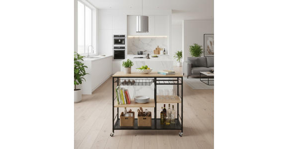 SERVIERWAGEN Naturfarben, Schwarz  - Schwarz/Naturfarben, Trend, Holzwerkstoff/Kunststoff (86/40/86cm) - Xora