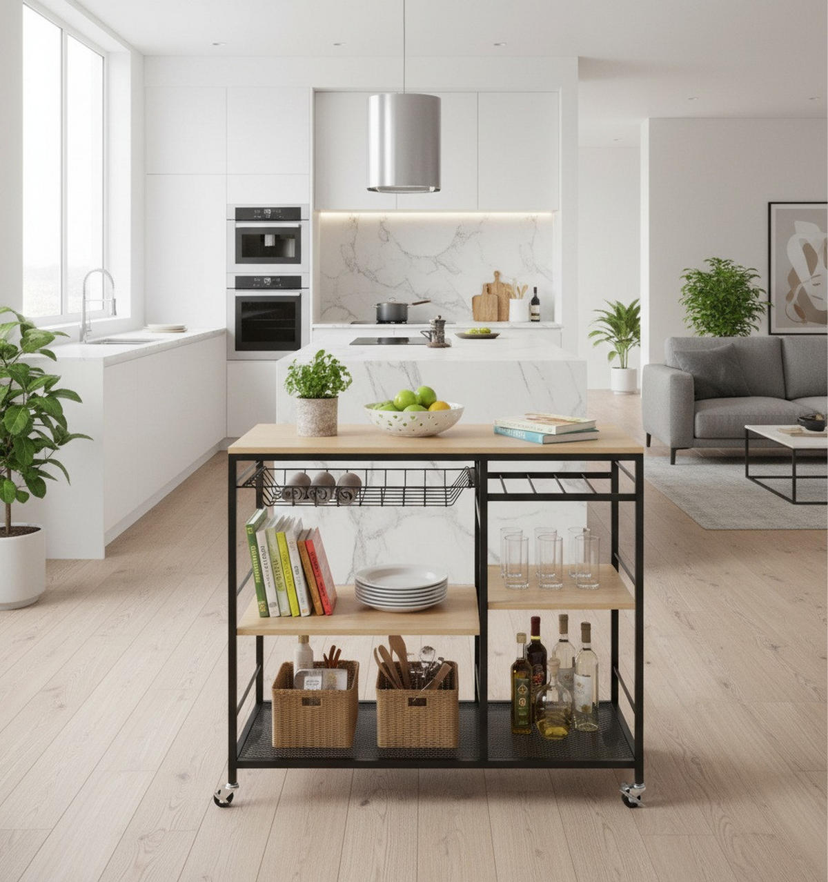 SERVIERWAGEN Naturfarben, Schwarz  - Schwarz/Naturfarben, Trend, Holzwerkstoff/Kunststoff (86/40/86cm) - Xora