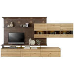 WOHNWAND Balkeneiche furniert, Hartholz Eichefarben, Rostfarben Kabeldurchlass, Befestigungsmaterial, Abdeckplatte  - Eichefarben/Rostfarben, Design, Glas/Holz (358/200/56cm) - Moderano