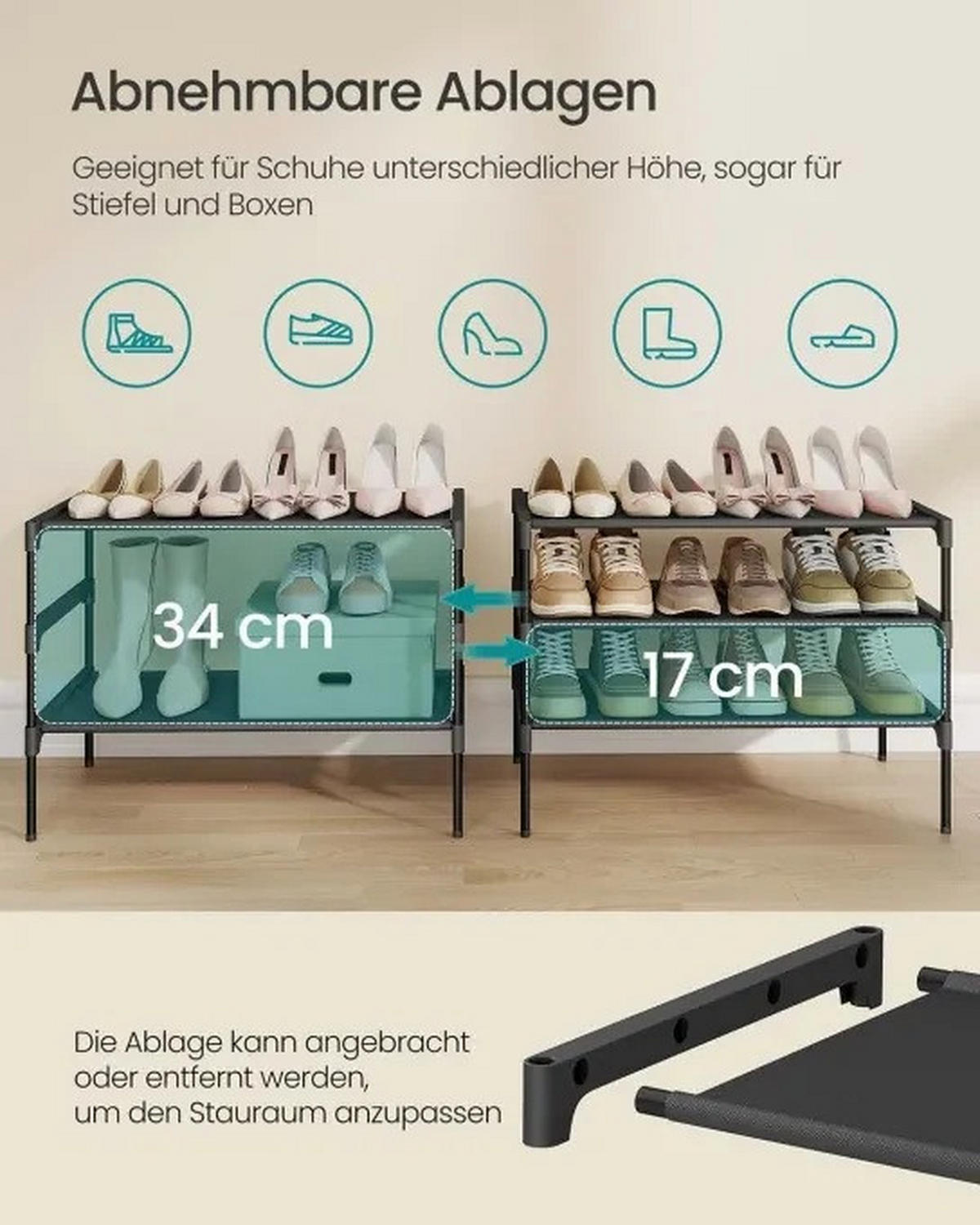 SCHUHREGAL Schwarz  - Schwarz, Trend, Kunststoff/Textil (62,3/53,5/29,7cm) - Boxxx