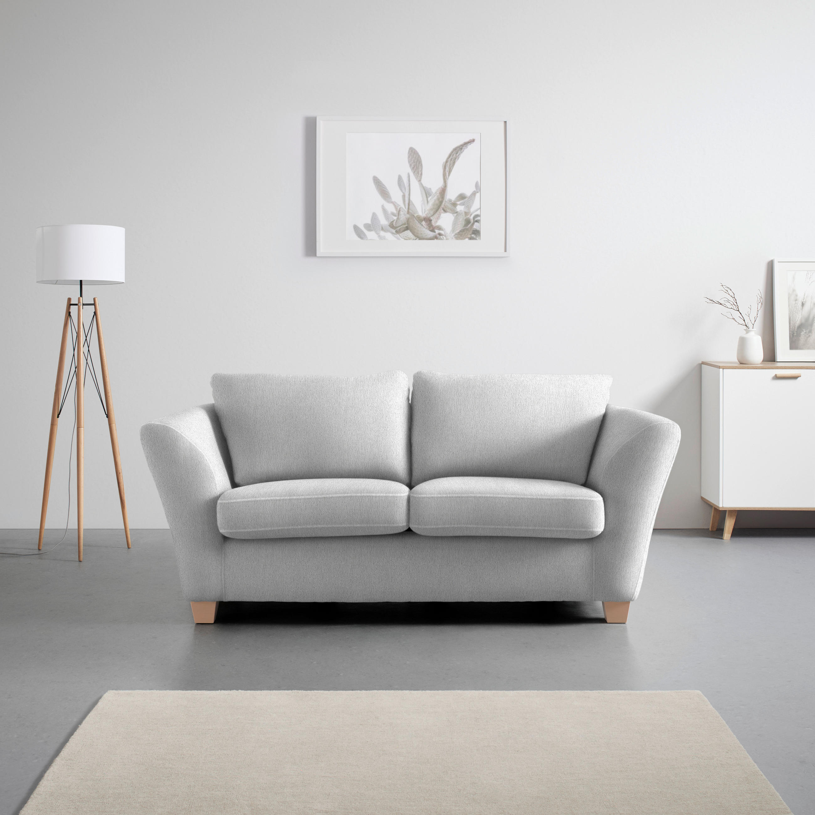 2-SITZER-SOFA in chenille couleur argentée  - couleur écru/couleur argentée, textile/bois (190/70-85/95cm) - MID.YOU