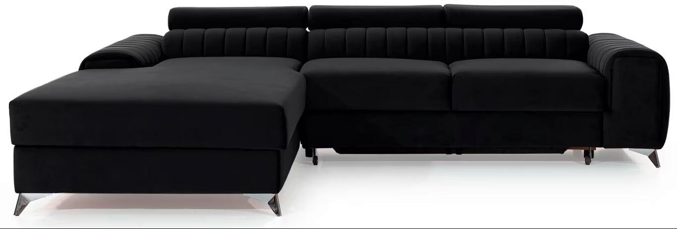 ECKSOFA in Samt Schwarz  205/278 cm  - Silberfarben/Schwarz, Design, Textil/Metall (205/278cm) - MID.YOU