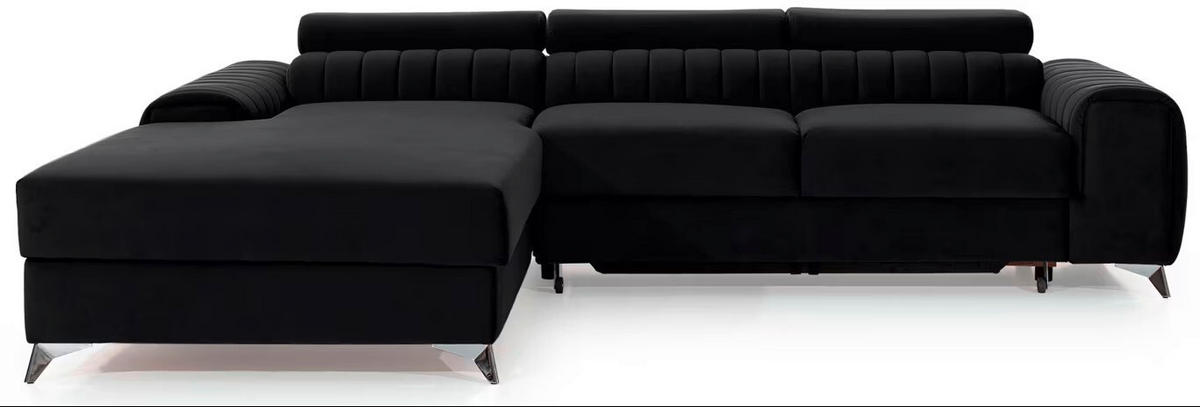 ECKSOFA Schwarz Samt  - Silberfarben/Schwarz, Design, Textil/Metall (205/278cm) - MID.YOU