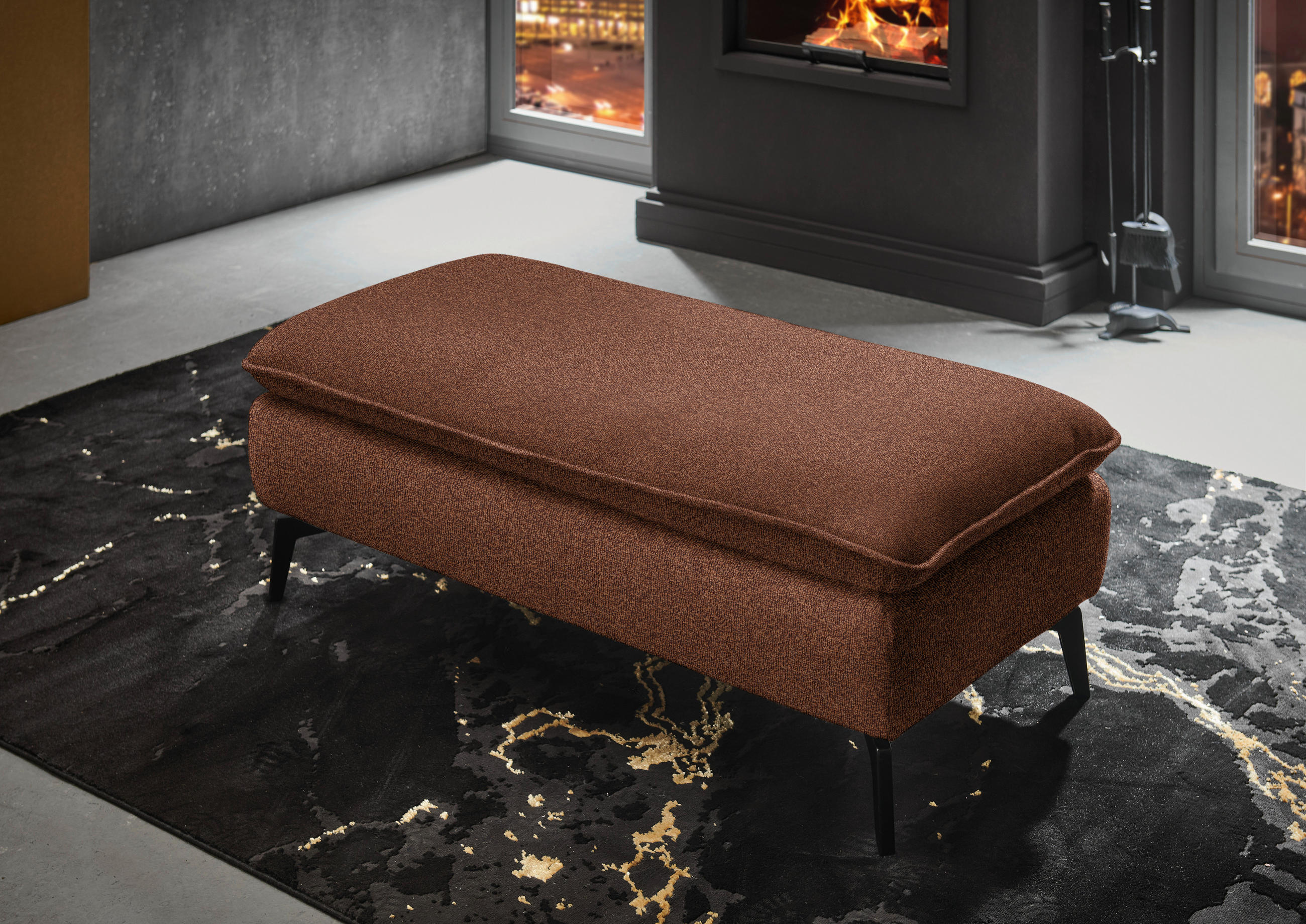 HOCKER in Textil Rostfarben  - Rostfarben/Schwarz, Design, Textil/Metall (130/46/65cm) - Valdera