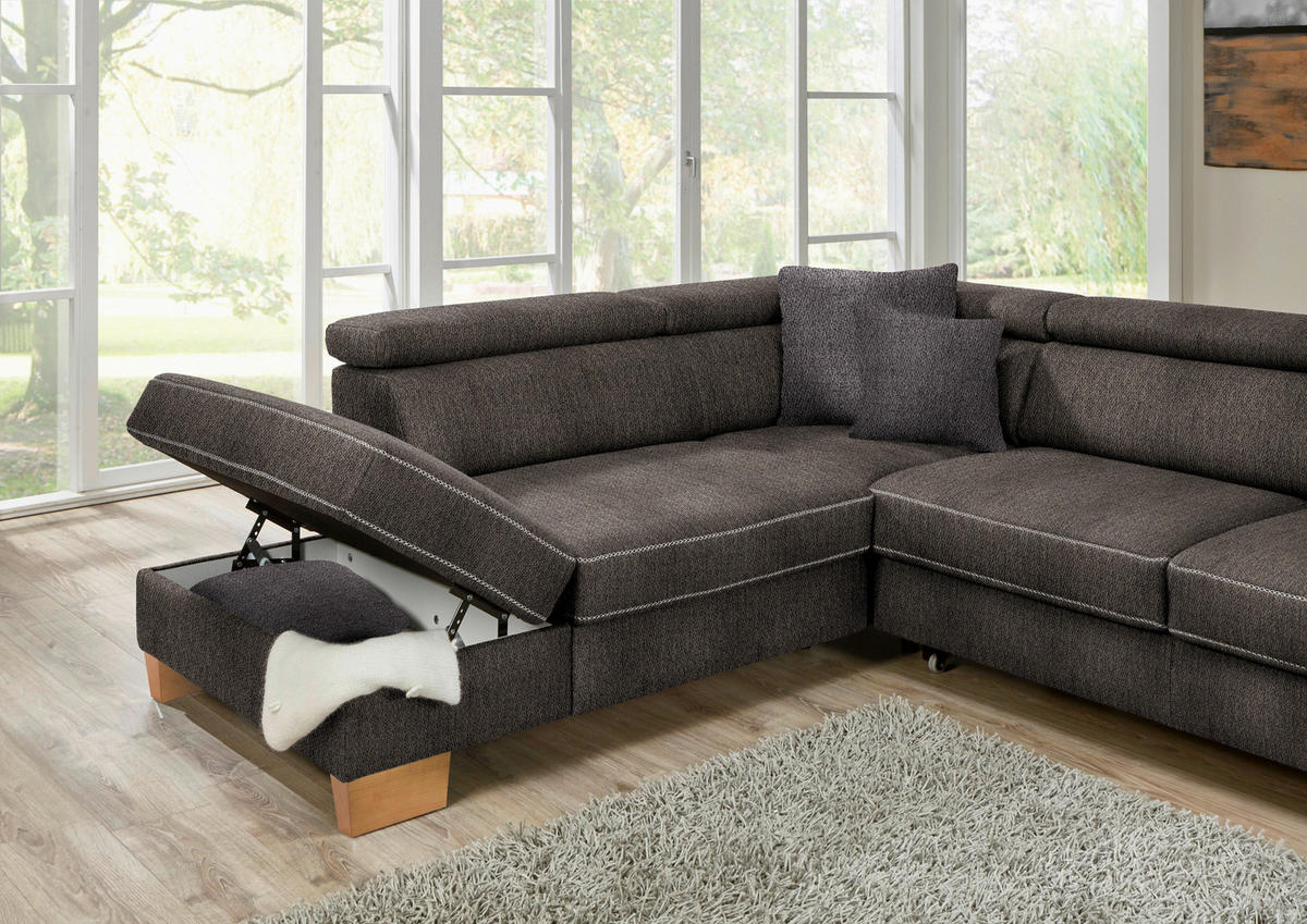 ECKSOFA Mikrofaser Fango  - Fango/Eichefarben, Natur, Holz/Textil (273/226cm) - Beldomo System