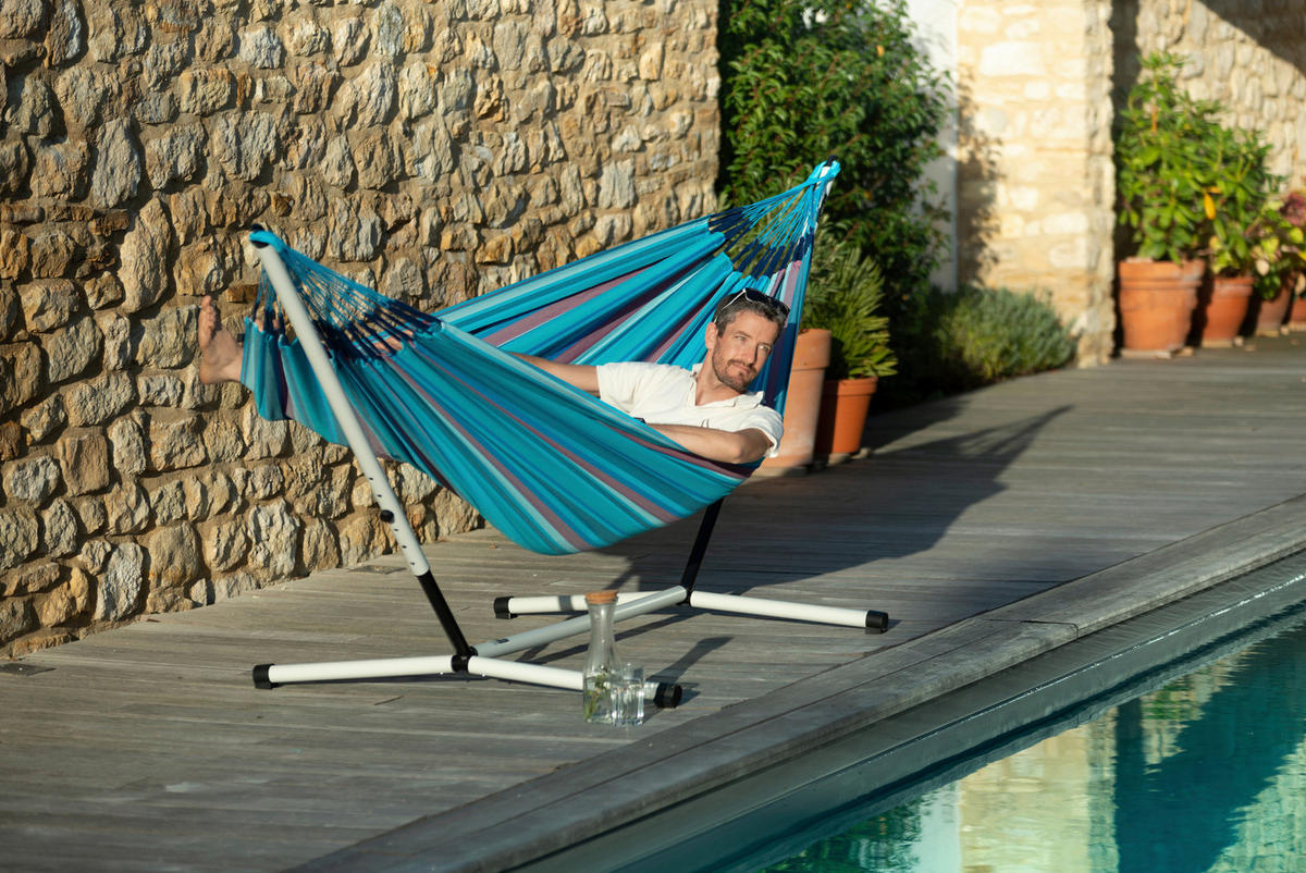 HÄNGEMATTE double outdoor  - Blau/Kirschrot, KONVENTIONELL, Textil (160/350cm) - La Siesta