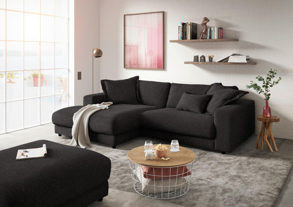 ECKSOFA in Flachgewebe Schwarz  - Schwarz, Design, Kunststoff/Textil (190/270cm) - Lomoco