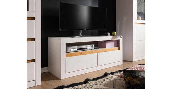 LOWBOARD Kiefer massiv lackiert, gebeizt Weiß, Eichefarben - Eichefarben/Weiß, KONVENTIONELL, Holz (115/49/42cm) - Linea Natura