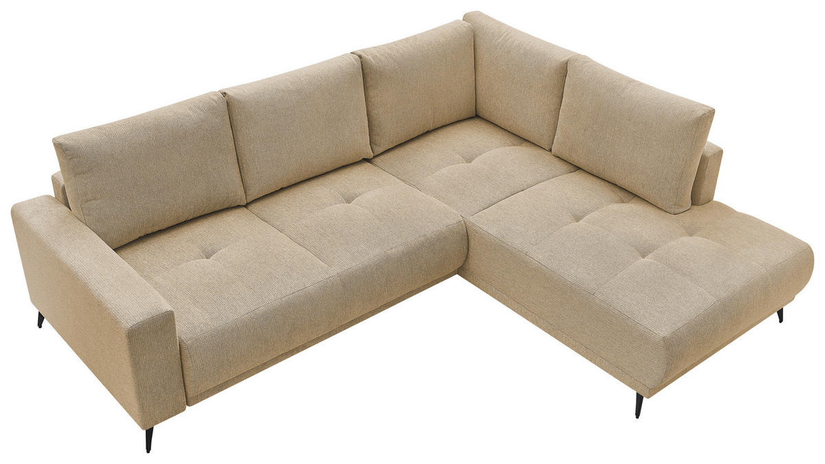 ECKSOFA RAFAEL Hellbraun Struktur Rückenkissen, Bettkasten  - Hellbraun/Schwarz, Design, Textil/Metall (269cm) - P & B