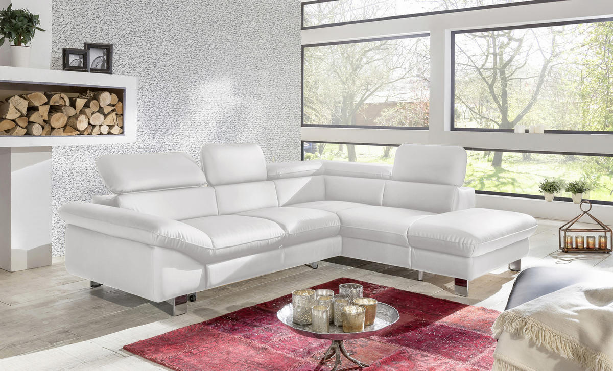 WOHNLANDSCHAFT in Lederlook Weiß  - Chromfarben/Weiß, MODERN, Textil/Metall (266/214cm) - MID.YOU