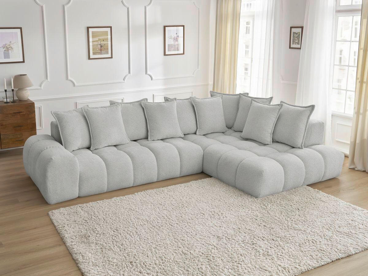 ECKSOFA Ottomane rechts  EVEREST Hellgrau Flachgewebe  - Hellgrau/Schwarz, MODERN, Kunststoff/Textil (352/210cm)