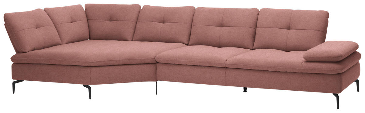 ECKSOFA in Flachgewebe Altrosa  - Schwarz/Altrosa, Design, Textil/Metall (157/344cm) - Chilliano