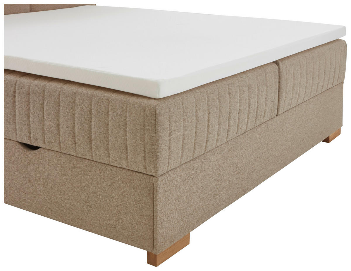 BOXSPRINGBETT 180/200 cm,  in Taupe, Bettkasten, Topper, H3 = fest  - Taupe/Eichefarben, KONVENTIONELL, Holz/Textil (180/200cm) - Boxxx