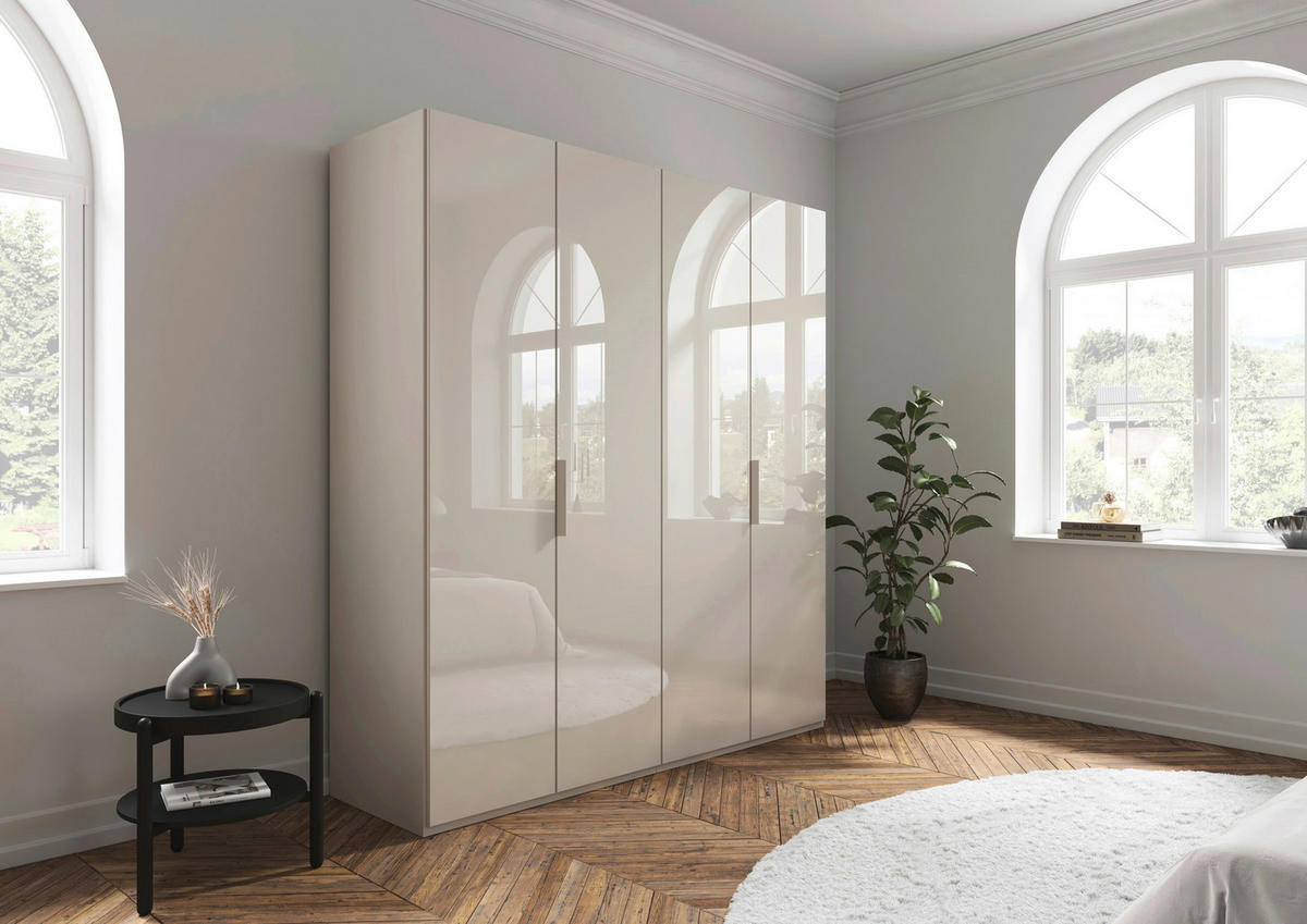 DREHTÜRENSCHRANK 201/235/61 cm,  in Champagner, 4-türig  - Champagner, Basics, Glas/Holzwerkstoff (201/235/61cm) - Novel