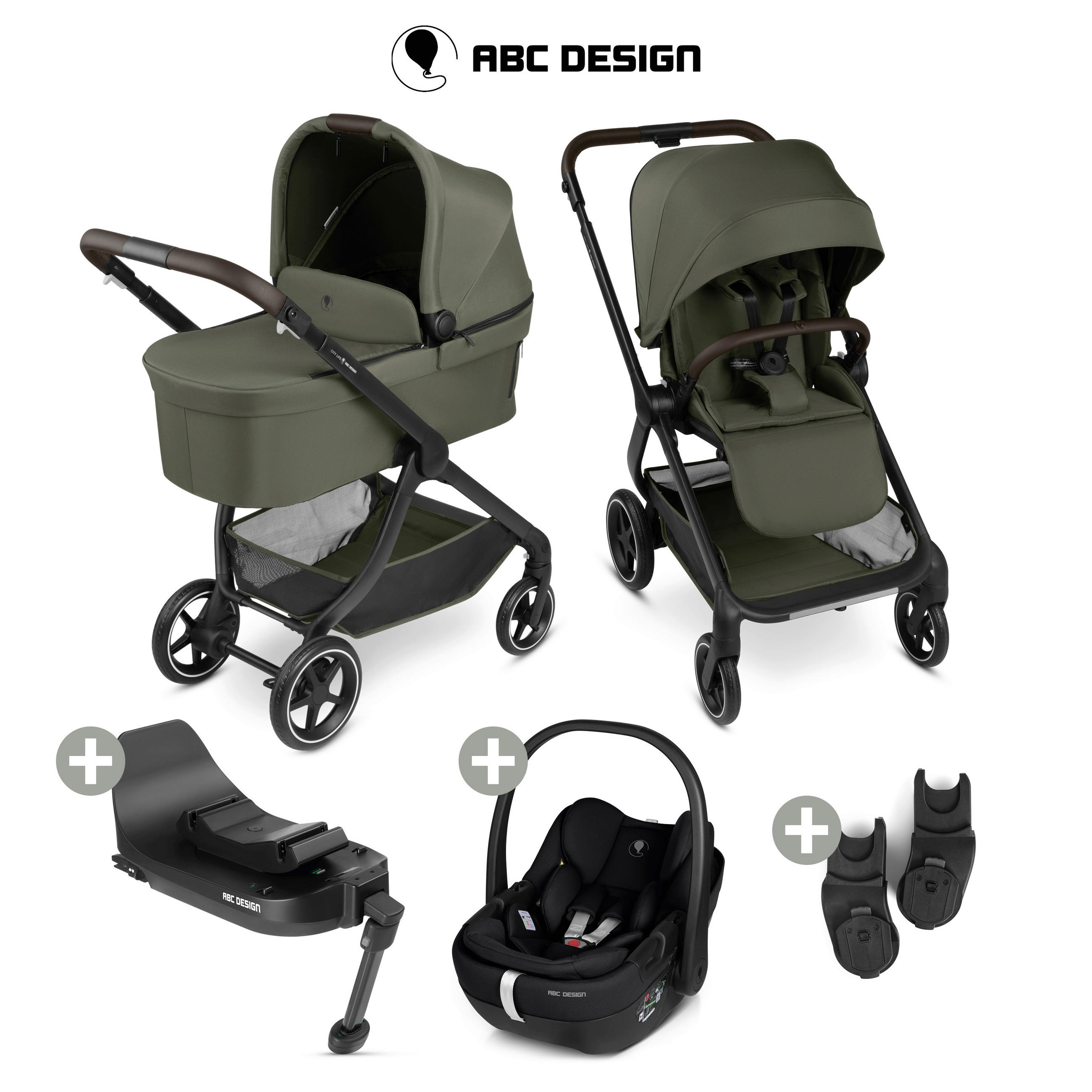 KINDERWAGENSET City Life 4in1 Set Calla  - Schwarz/Olivgrün, Basics, Textil/Metall (82/52/107.5cm) - ABC Design