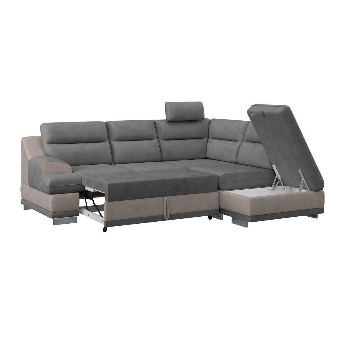 WOHNLANDSCHAFT in Velours Grau, Dunkelgrau  - Chromfarben/Dunkelgrau, Konventionell, Textil/Metall (264/217cm) - MID.YOU