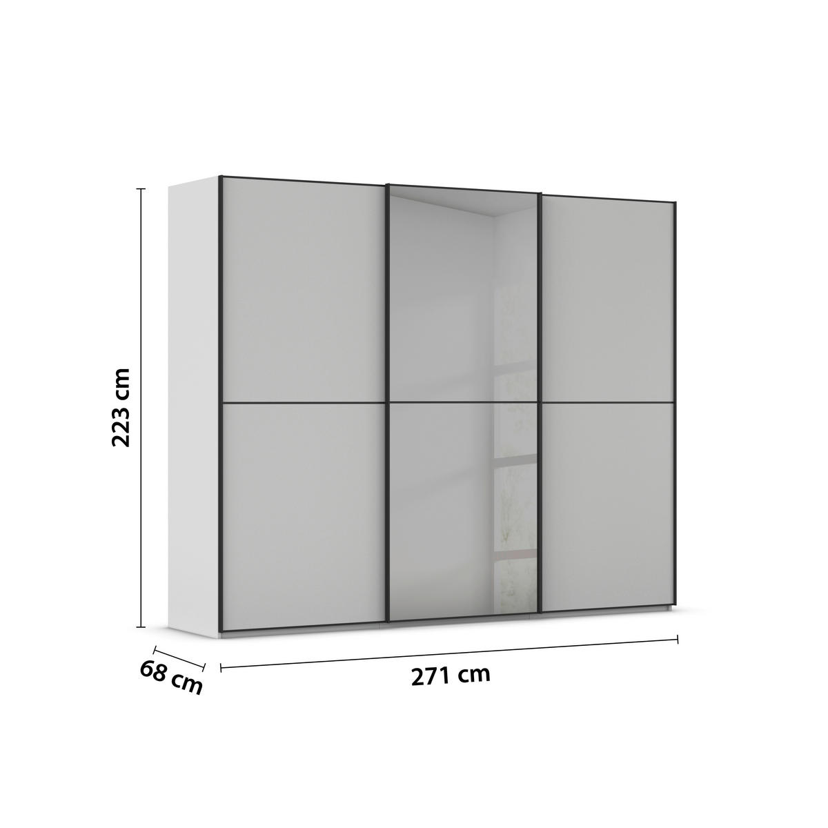 SCHWEBETÜRENSCHRANK in Grau, Schwarz  - Schwarz/Grau, Konventionell, Glas/Holzwerkstoff (271/223/68cm) - Novel