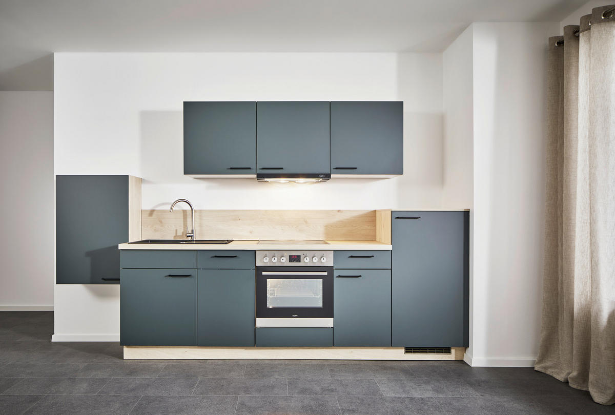 KÜCHENLEERBLOCK 330 cm   in Dunkelgrün, Wildeiche  - Wildeiche/Dunkelgrün, KONVENTIONELL, Holzwerkstoff/Metall (330cm) - Express