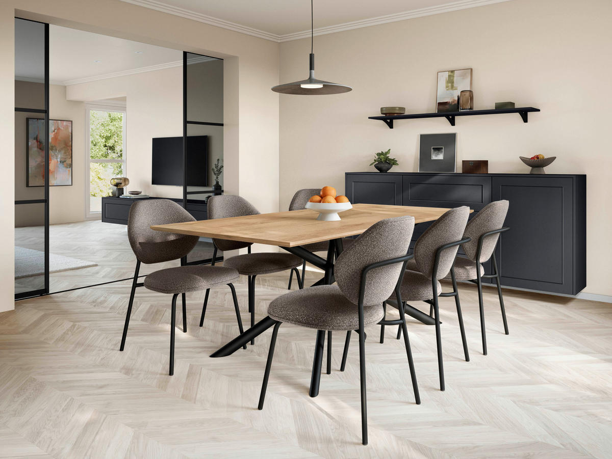 STUHL  Stoffauswahl, stapelbar Bouclé  - Schwarz/Braun, Basics, Textil/Metall (51/85/63cm) - Celina Home