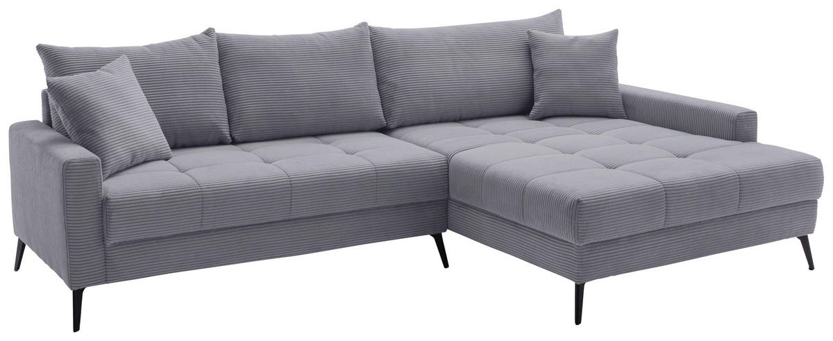 ECKSOFA Grau Cord  - Schwarz/Grau, KONVENTIONELL, Textil/Metall (280/173cm) - Hom`in
