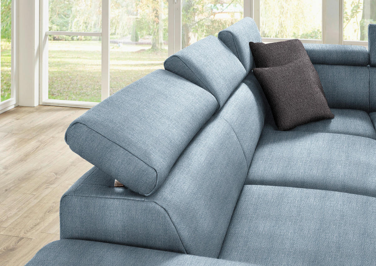 ECKSOFA in Mikrofaser Blau  226/273 cm  - Blau/Eichefarben, Natur, Holz/Textil (226/273cm) - Beldomo System