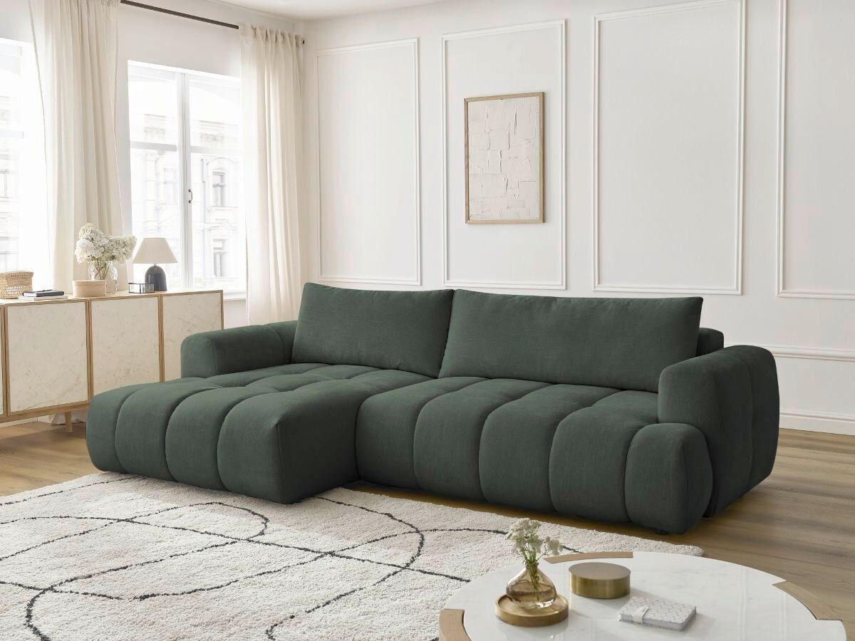ECKSCHLAFSOFA FUJI Leinenoptik Grün  inkl.  - Schwarz/Grün, MODERN, Kunststoff/Textil (160/292cm)