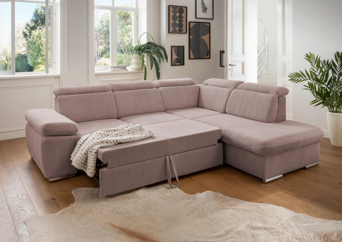 ECKSOFA in Cord Rosa  - Chromfarben/Rosa, Design, Textil/Metall (283/228cm) - Livetastic